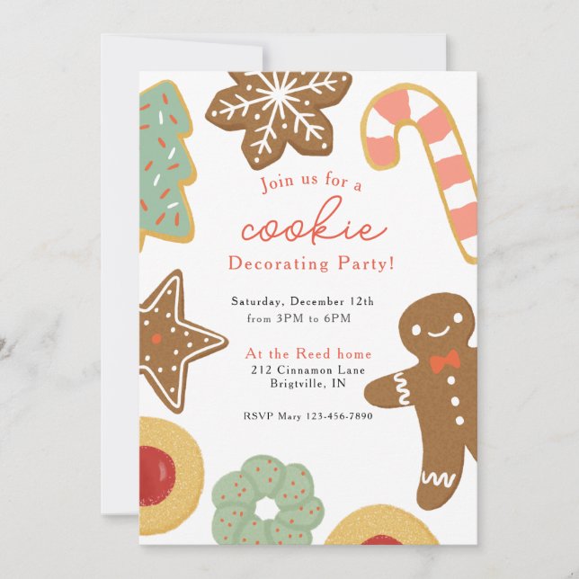 Invitation à une fête de décoration de biscuits (Devant)