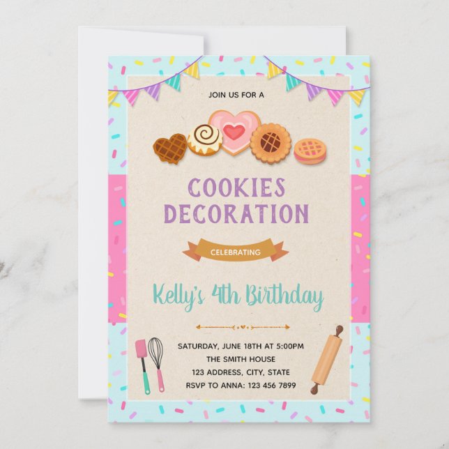 Invitation à une fête de décoration de cookies (Devant)