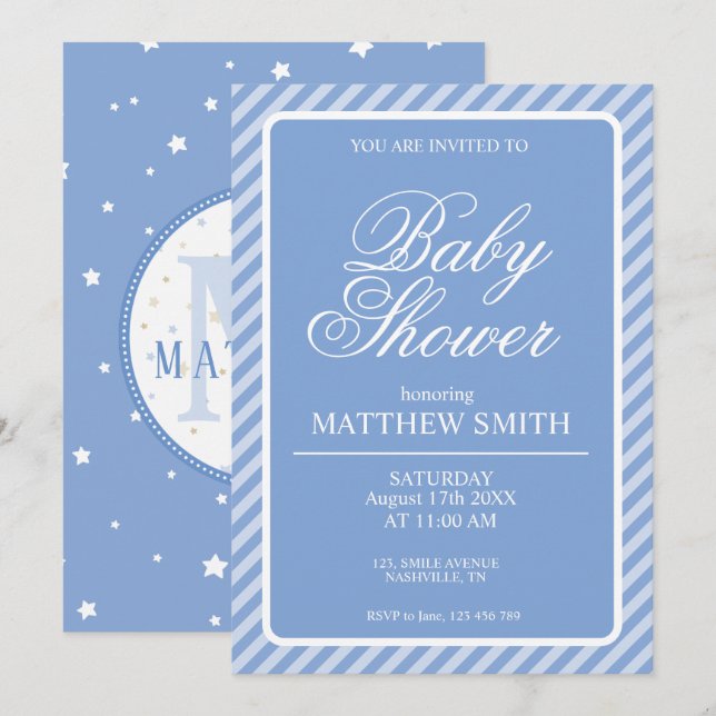 Invitation à une fête de douche de bébé garçon (Devant / Derrière)