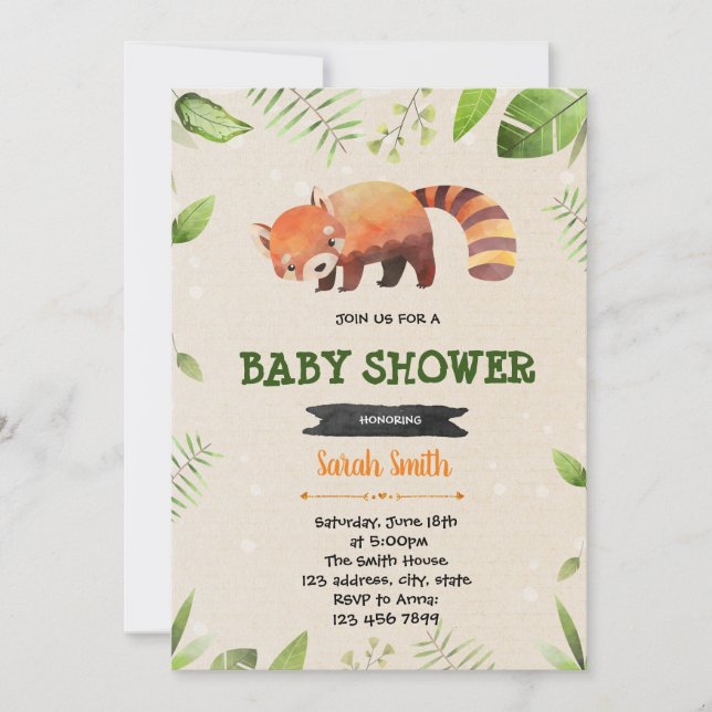 Invitation à une fête de douche de panda rouge mig (Devant)
