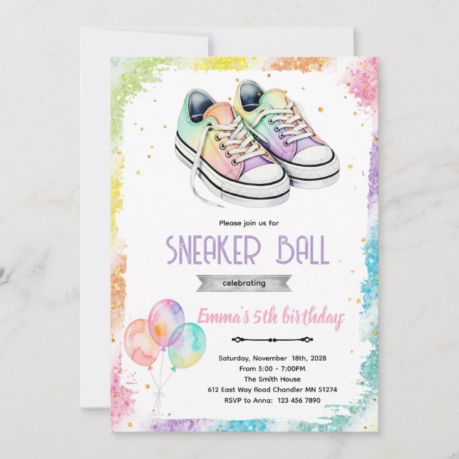 Invitation à une fête de filles avec des baskets (Devant)