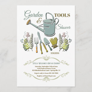 Invitation à une fête de jardinage et outils