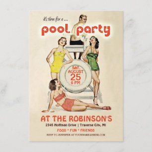 Invitation à une fête de la piscine Vintage rétro