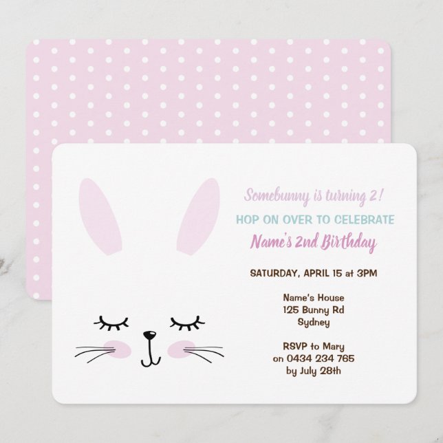 Invitation à une fête de lapin, Lapin de Pâques (Devant / Derrière)