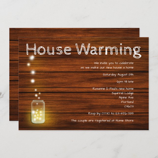 Invitation à une fête de maison neuve rustique en  (Devant / Derrière)