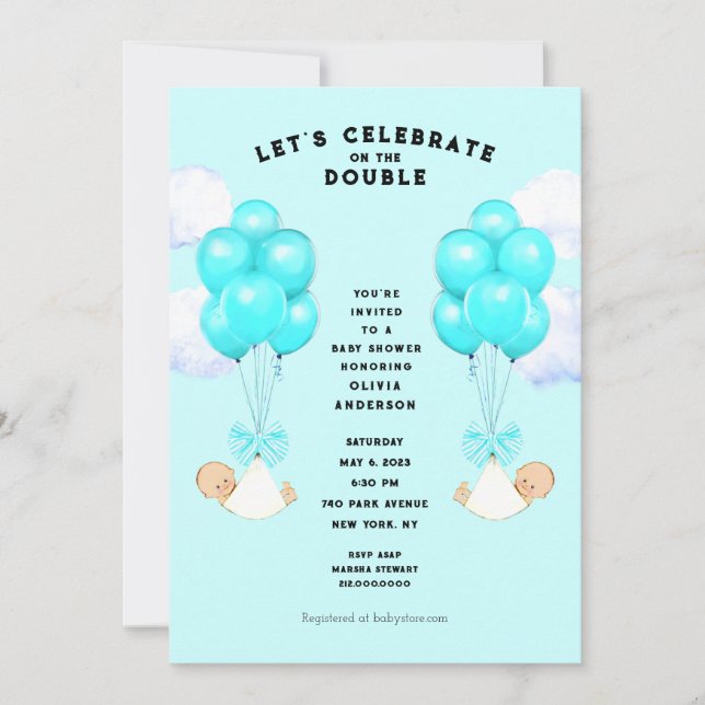 Invitation à une fête de naissance de jumeaux (Devant)