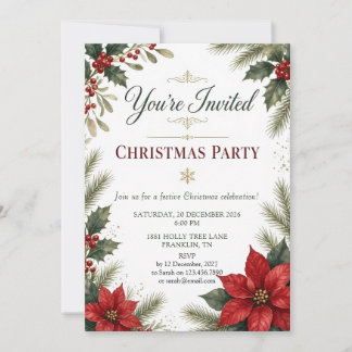 Invitation à une fête de Noël au poinsettia et au