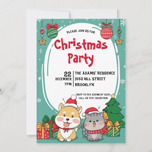 Invitation à une fête de Noël mignonne (Devant)