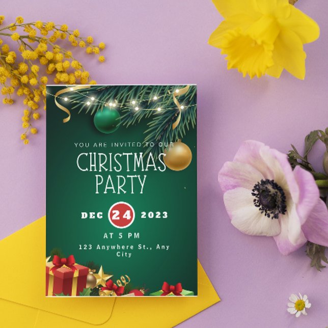 Invitation à une fête de Noël moderne verte rouge (Créateur téléchargé)