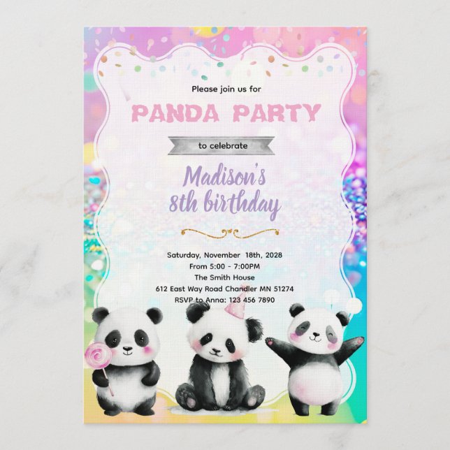 Invitation à une fête de panda mignon (Devant)