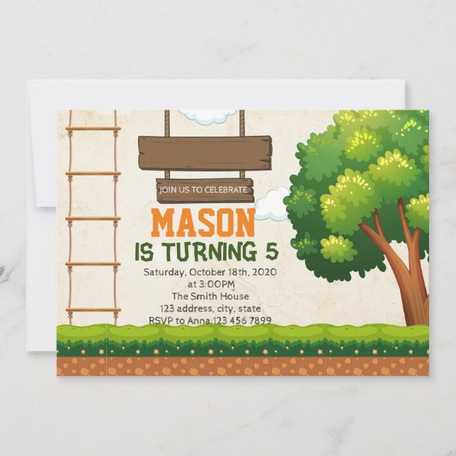 Invitation à une fête de parcours en cime d'arbres (Devant)