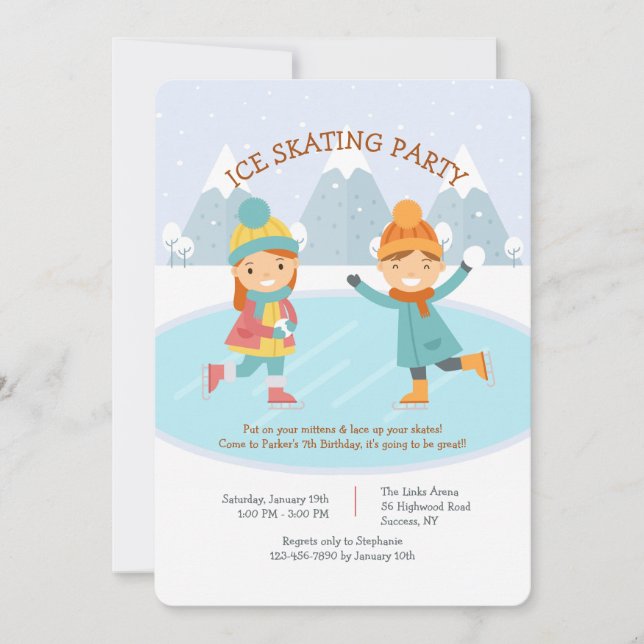 Invitation à une fête de patin à glace pour enfant (Devant)