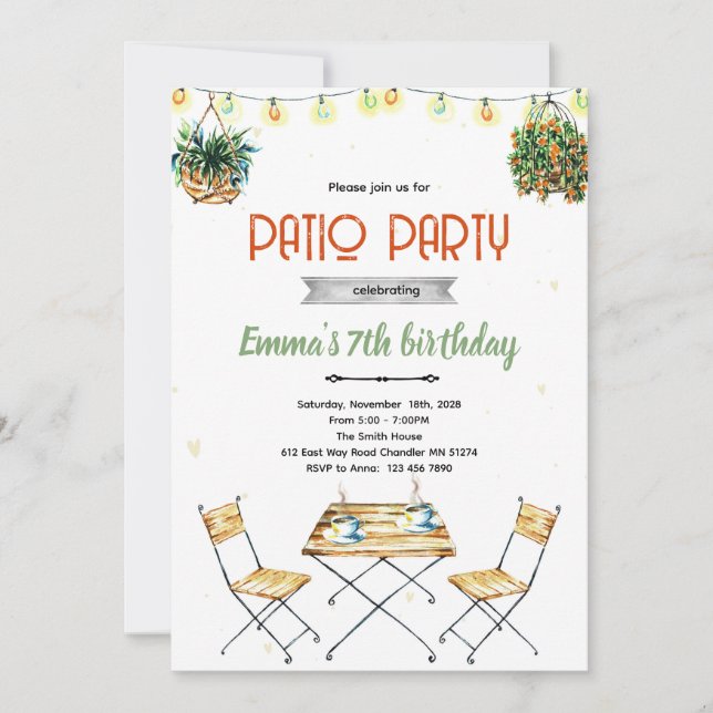 Invitation à une fête de patio (Devant)