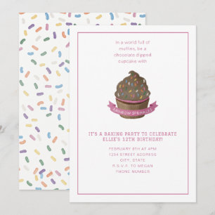 Invitation à une fête de pâtisserie avec cupcakes