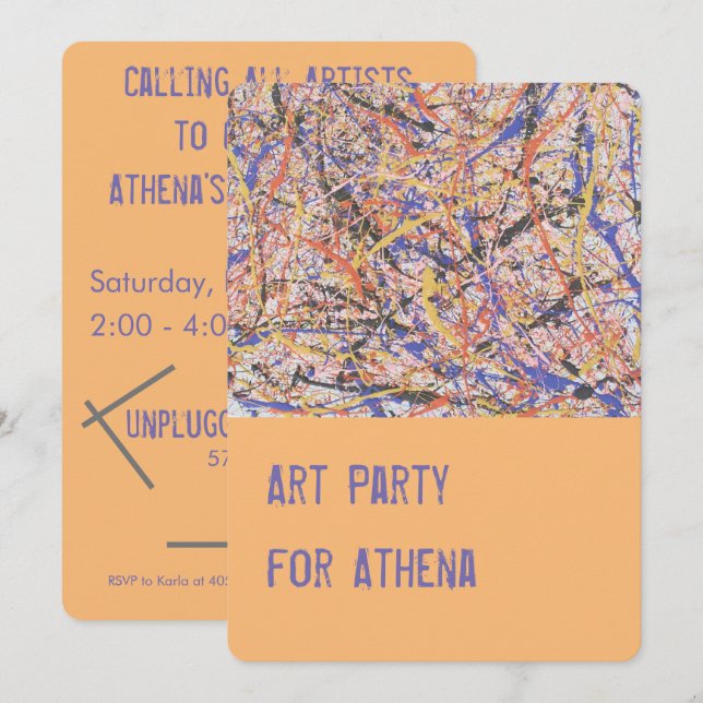 Invitation à une fête de peinture artistique pour  (Devant / Derrière)