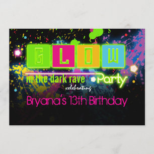 Invitation à une fête de peinture néon qui brille