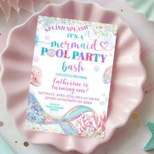 Invitation à une fête de piscine sirène