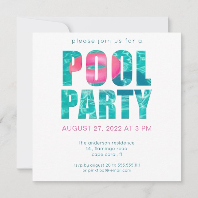 Invitation à une fête de piscine tropicale (Devant)