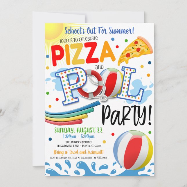 Invitation à une fête de pizza et de piscine (Devant)