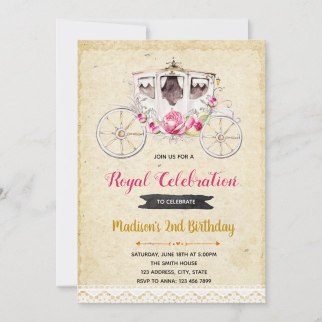 Invitation à une fête de princesse rustique (Devant)