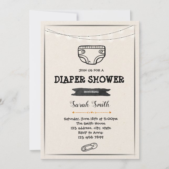 Invitation à une fête de shower de couches (Devant)