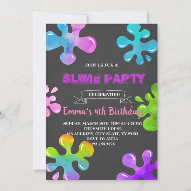 Invitation à une fête de slime coloré (Devant)