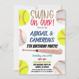Invitation à une fête de softball et de baseball