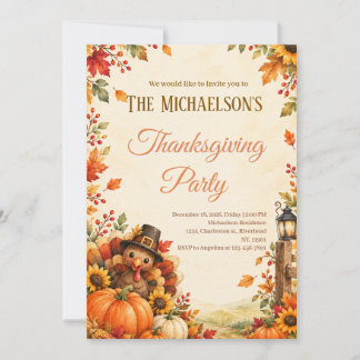 Invitation à une fête de Thanksgiving avec un dind