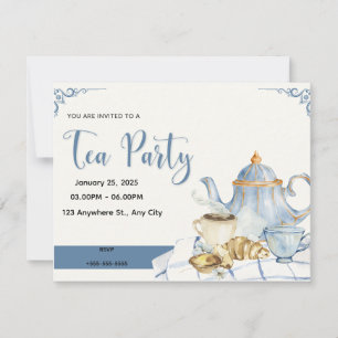 Invitation à une fête de thé Bleu & Blanc