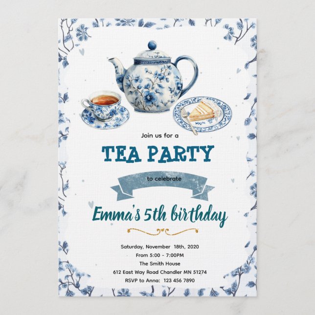 Invitation à une fête de thé dans le style chinois (Devant)