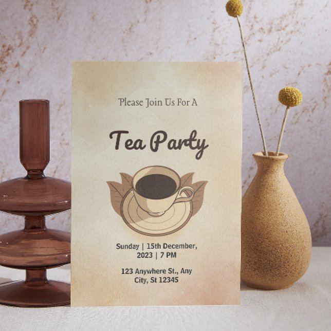 Invitation à une fête de thé esthétique marron (Créateur téléchargé)