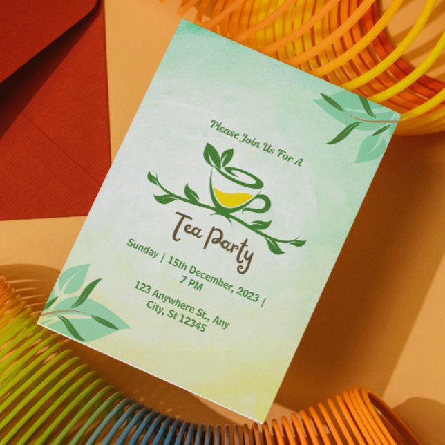 Invitation à une fête de thé florale verte (Créateur téléchargé)