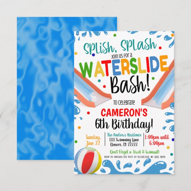 Invitation à une fête de toboggan aquatique (Devant / Derrière)