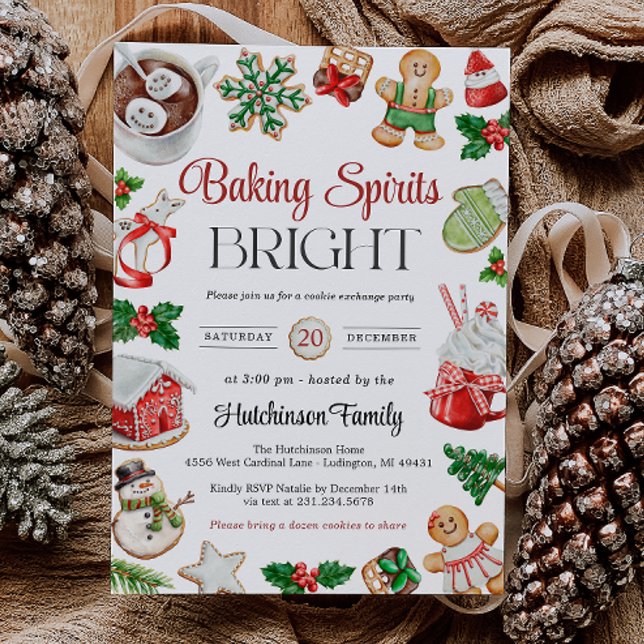 Invitation à une fête d'échange de biscuits (Cookie Exchange Party Invitation - Baking Spirits Bright)