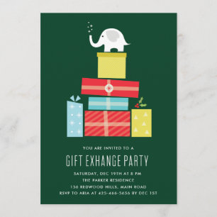Invitation à une fête d'échange de cadeaux éléphan