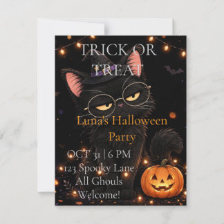 Invitation à une fête d'Halloween avec un chat noi