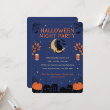 Invitation à une fête d'Halloween avec un chat noi