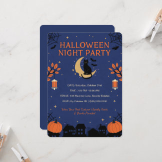 Invitation à une fête d'Halloween avec un chat noi