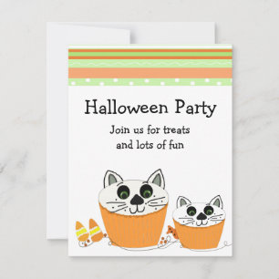 Invitation à une fête d'Halloween Cupcake de chat