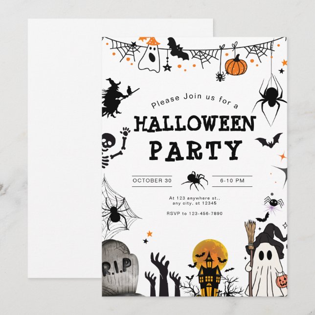 Invitation à une fête d'Halloween, Fête effrayante (Devant / Derrière)