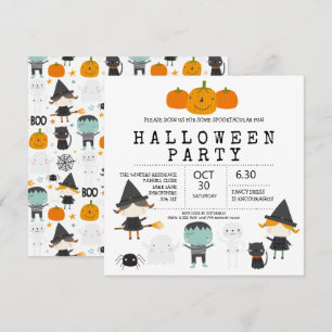 Invitation à une fête d'Halloween moderne, mignonn