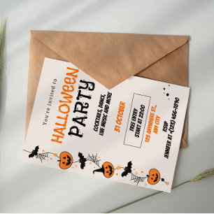 Invitation à une fête d'Halloween Orange Noir Enjo