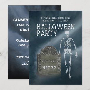 Invitation à une fête d'Halloween squelette et pie