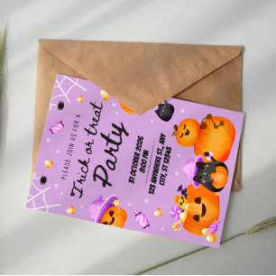 Invitation à une fête d'Halloween violette pour un