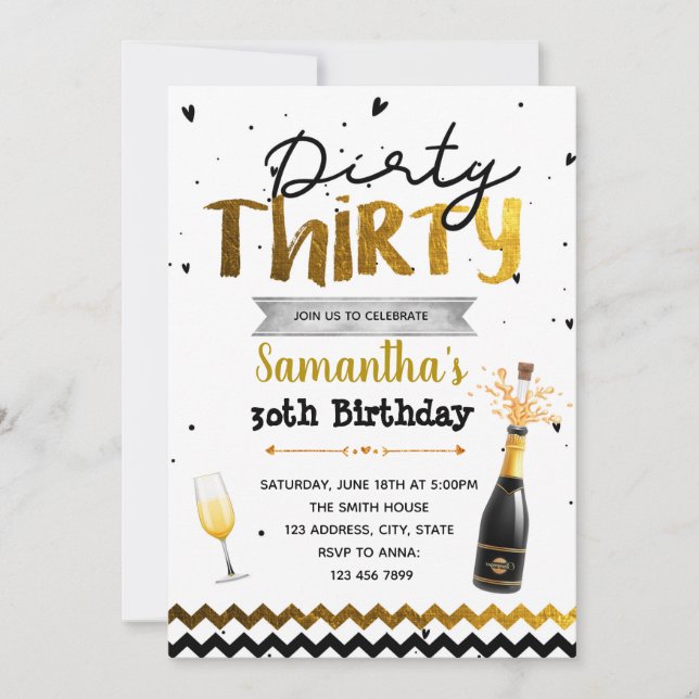 Invitation à une fête dirty thirty (Devant)