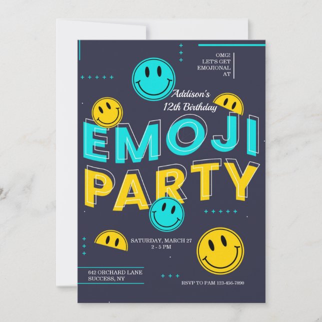 Invitation à une fête Emoji (Devant)