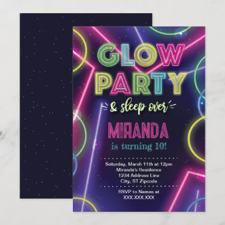 Invitation à une fête Glow Party, fête en lumières
