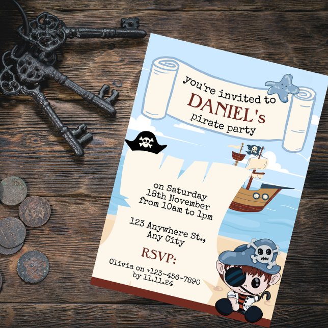 Invitation à une fête pirate avec une tortue migno (Créateur téléchargé)
