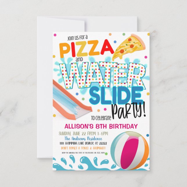 Invitation à une fête pizza et toboggan aquatique (Devant)