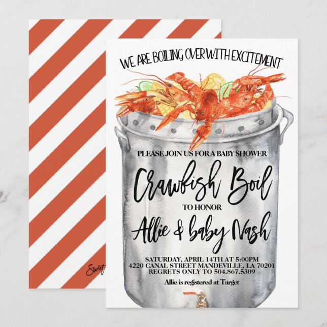 Invitation à une fête prénatale Crawfish Boil Baby (Devant / Derrière)